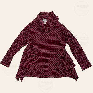 Joseph Ribkoff US 8 Cowl Neck Tunic | Pink Black Wave Print Textured Knit Pocket